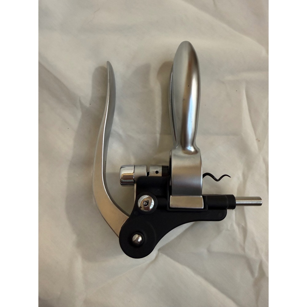Vertical Lever Corkscrew Wine Opener Silver and Black Ergonomic Design